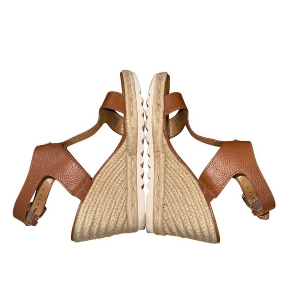 Coach Leeanne Sandal Women 7.5M Pre-Owned Wedge Brown Pebbled Leather Espadrille - Picture 13 of 14